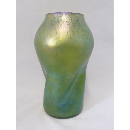 144 - Loetz - a green Cisele twisted glass vase, the body of green with blue/pink iridescence, 24cm high