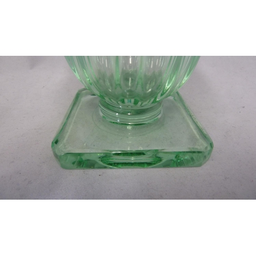 181 - Daum - a translucent sea green urn vase, of ribbed trumpet form on a canted square base, Engraved Da... 