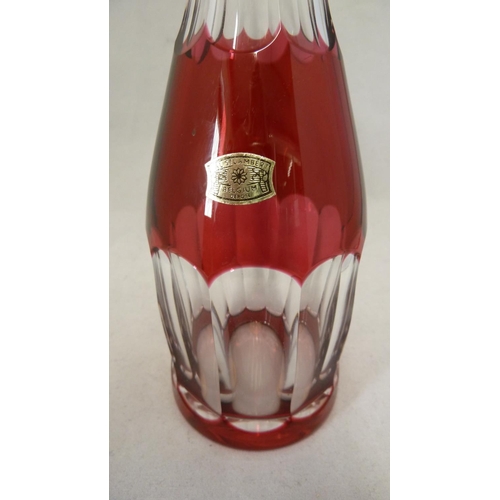 70 - Val St Lambert - a glass decanter, cased in ruby and cut through to colourless with 10 panels of flu... 