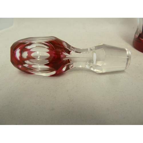 70 - Val St Lambert - a glass decanter, cased in ruby and cut through to colourless with 10 panels of flu... 