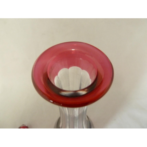 70 - Val St Lambert - a glass decanter, cased in ruby and cut through to colourless with 10 panels of flu... 