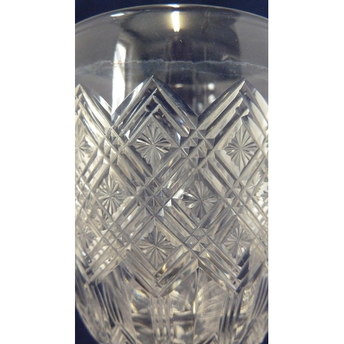 191 - English cut glass - a Master's wine goblet, cut with star-cut diamonds over a facetted stem and circ... 