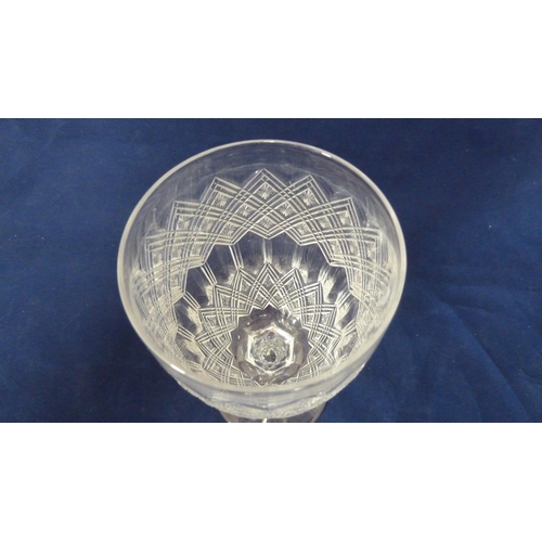 191 - English cut glass - a Master's wine goblet, cut with star-cut diamonds over a facetted stem and circ... 