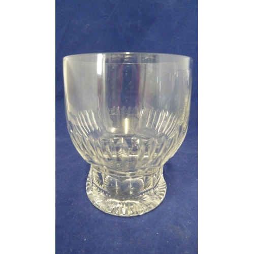 192 - English glass - six heavy cut glass water or whisky tumblers, the body cut with fluting towards the ... 