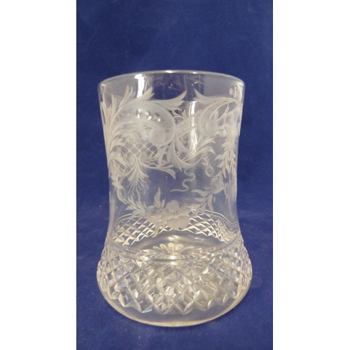 238 - Stevens & Williams - a beaker, engraved and polished with foliate scrolls and trellis above a flared... 