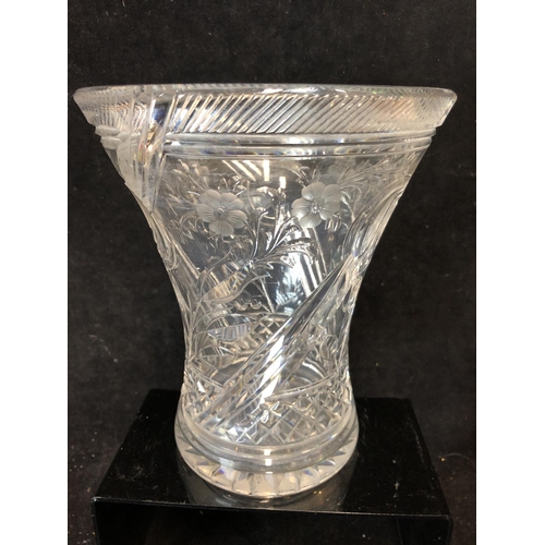 221 - Jack Lloyd for Tudor Glass, an Art Deco squat trumpet form colourless glass vase, of Rock Crystal ty... 