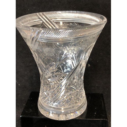 221 - Jack Lloyd for Tudor Glass, an Art Deco squat trumpet form colourless glass vase, of Rock Crystal ty... 