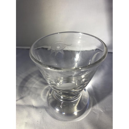 202 - Masonic Glass - A firing glass, of colourless glass engraved with masonic symbols, 9.3cm high approx