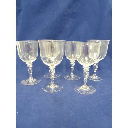 227 - Harry Powell for James Powell & Sons, Whitefriars Ltd - Six twist stem wine glasses, colourless, c.1... 