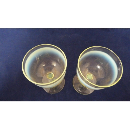 229 - Harry Powell for James Powell & Sons, Whitefriars Ltd - a pair of straw opal wine glasses, c 1890, 1... 