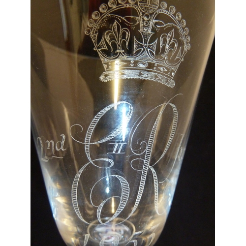 36 - William Wilson for Whitefriars - a commemorative 9071 shape colourless glass goblet, diamond engrave... 