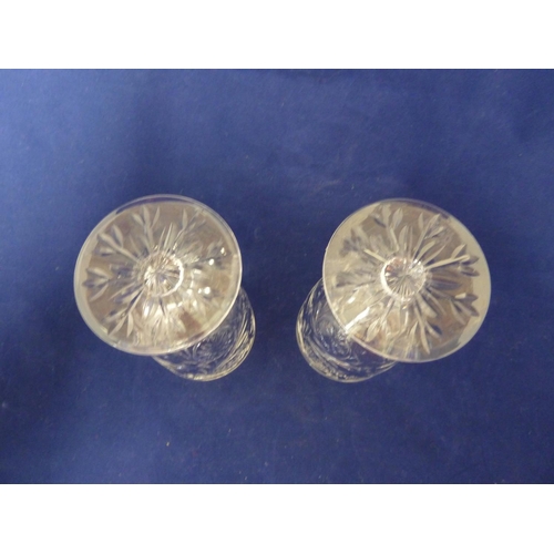 220 - Tudor Glass - Two Catherine of Aragon pattern wine glasses, cut with foliate scrolls, on short stems... 