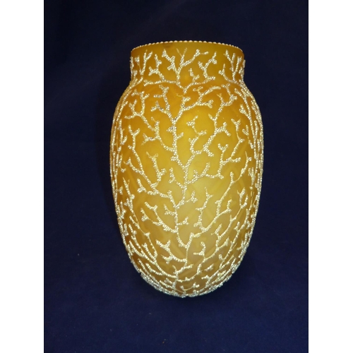 206 - Thomas Webb - a Coralean glass vase, the granulated finish of yellow applied in a coral pattern on a... 