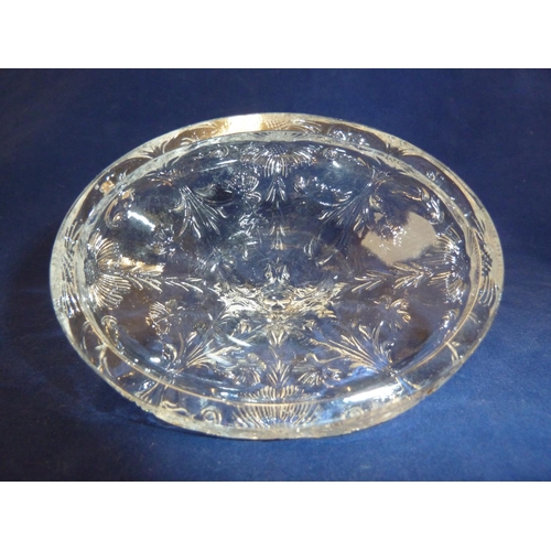 125 - French Glass - a moulded colorless glass sugar box and cover, in the Rock Crystal style, the two han... 