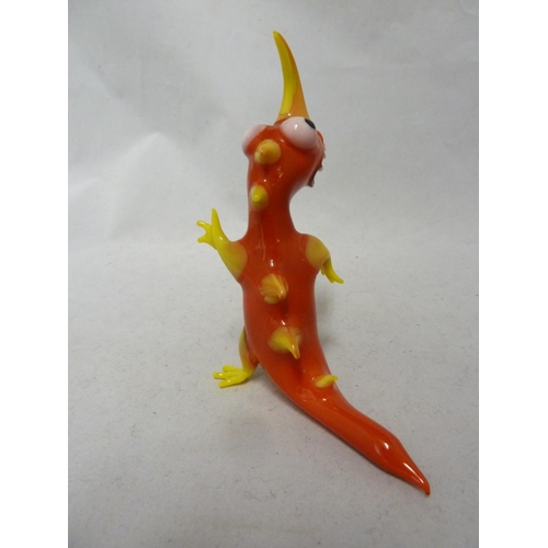 79 - Czechoslovakian Glass - a lamp blown figure of a dinosaur, brightly coloured polychrome glass, 10.5c... 