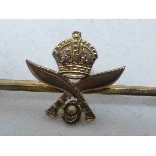 8 - 9th Gurkha Rifles Regiment Interest, a 9ct yellow gold sweetheart bar brooch, stamped 9C and makers ... 