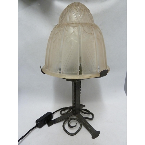 119 - Art Deco Lighting - a glass shade of frosted glass and jelly mould form moulded with stylised flower... 