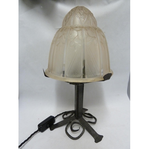 119 - Art Deco Lighting - a glass shade of frosted glass and jelly mould form moulded with stylised flower... 