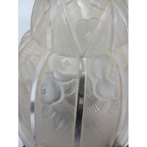 119 - Art Deco Lighting - a glass shade of frosted glass and jelly mould form moulded with stylised flower... 