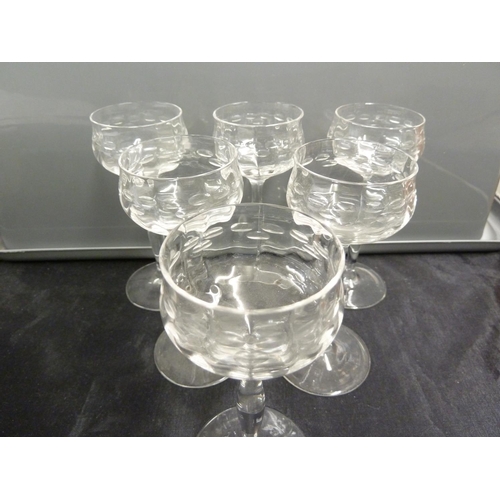 124 - Bakalowits, Vienna designed by Kolomon Moser - six liqueur glasses, colourless glass, the lobed bowl... 