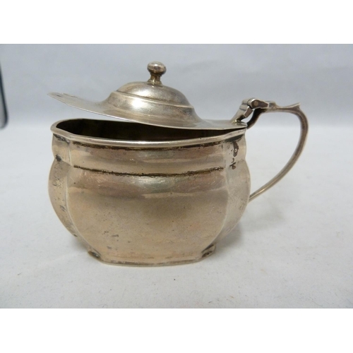 96 - Five silver cruet items, comprising a pair of salts; mustard pot and hinged cover; mustard pot; and ... 