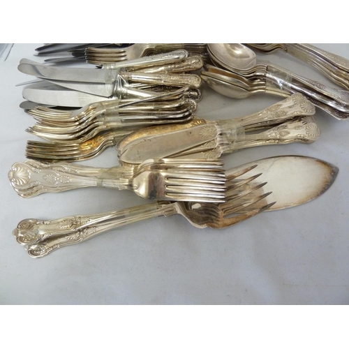 76 - A Slack and Barlow, Sheffield silver plated cutlery service, of Kings pattern, comprising: 12 dinner... 