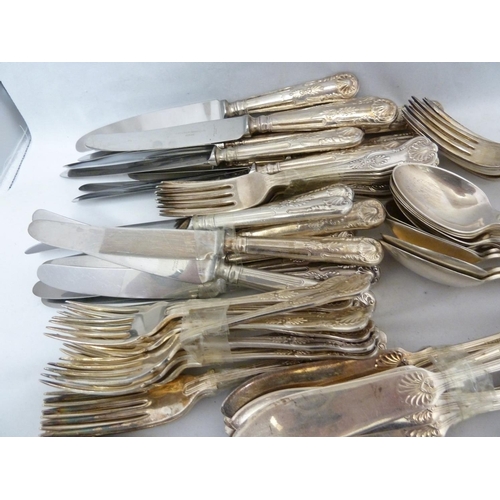 76 - A Slack and Barlow, Sheffield silver plated cutlery service, of Kings pattern, comprising: 12 dinner... 