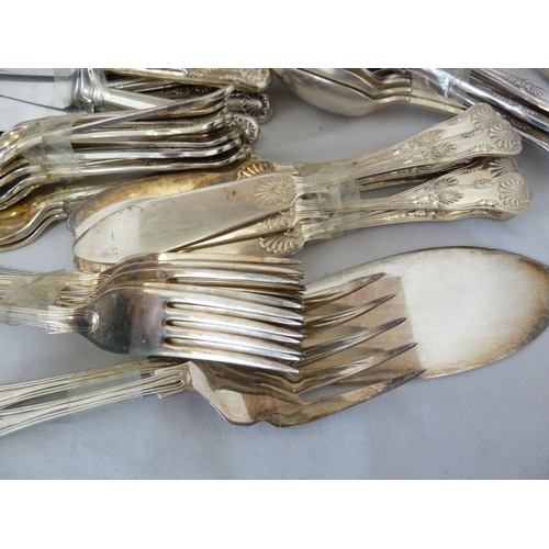 76 - A Slack and Barlow, Sheffield silver plated cutlery service, of Kings pattern, comprising: 12 dinner... 