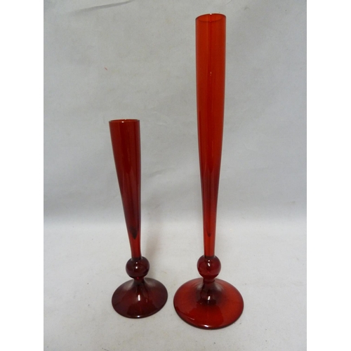 118 - Two Whitefriars 9484 bud vases, in ruby, 27cm and 19cm high (2)