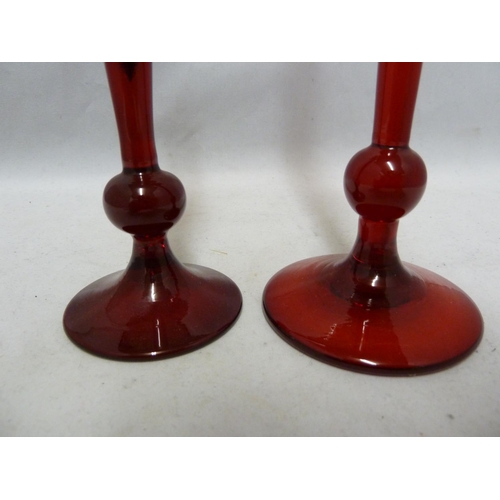 118 - Two Whitefriars 9484 bud vases, in ruby, 27cm and 19cm high (2)