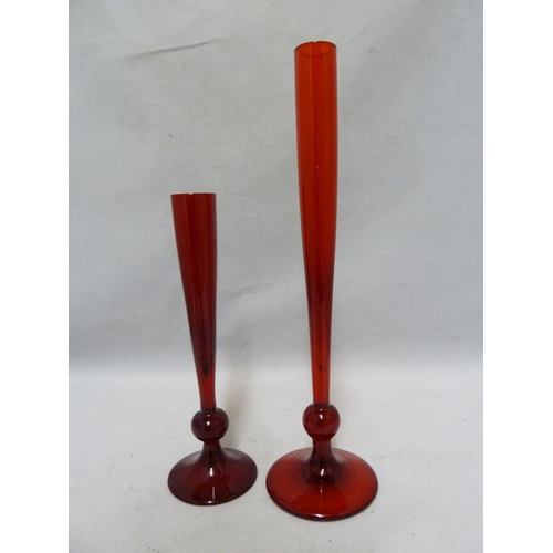 118 - Two Whitefriars 9484 bud vases, in ruby, 27cm and 19cm high (2)