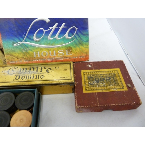 125 - Various vintage games and playing cards, including: Mah Jong, Lotto and Sorry (qty)