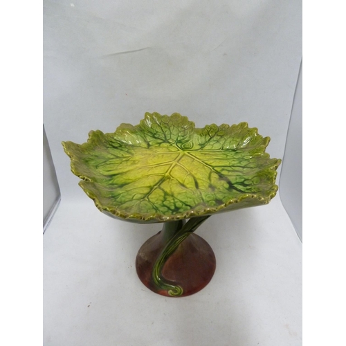 134 - A Bretby pottery majolica leaf form comport, shape number 1465B, 23.5cm high