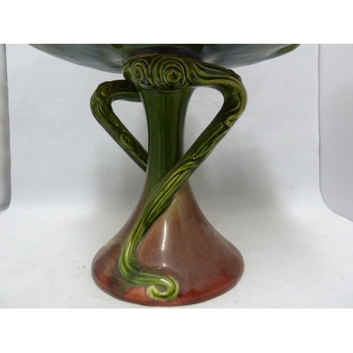 134 - A Bretby pottery majolica leaf form comport, shape number 1465B, 23.5cm high