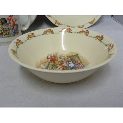 146 - Bunnykins, Royal Doulton - Nursery ware, comprising, mug, bowl and plate; a Grimwades Peter Rabbit c... 