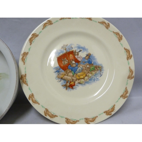 146 - Bunnykins, Royal Doulton - Nursery ware, comprising, mug, bowl and plate; a Grimwades Peter Rabbit c... 