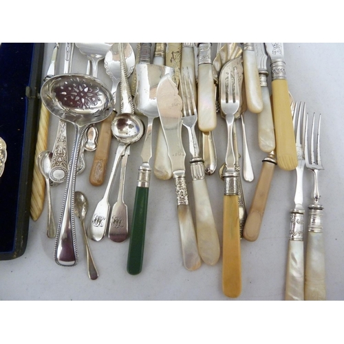 20 - A quantity of EPNS cutlery, mostly fancy wares - jam spoons; a cased set of berry spoons; and other ... 