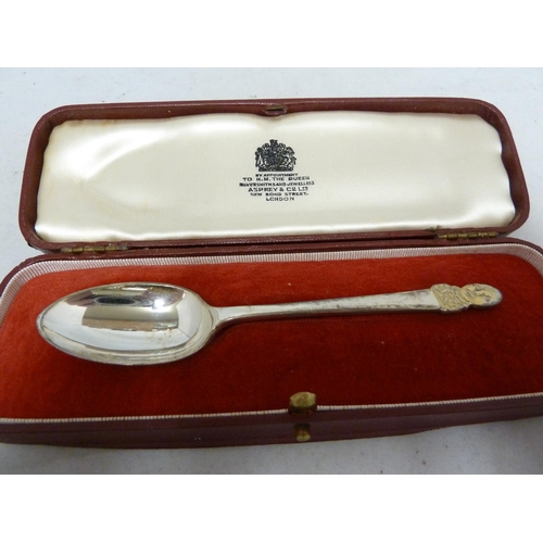 26 - An Asprey silver childs spoon, with Humpty Dumpty finial, in fitted presentation box, London 1964, m... 