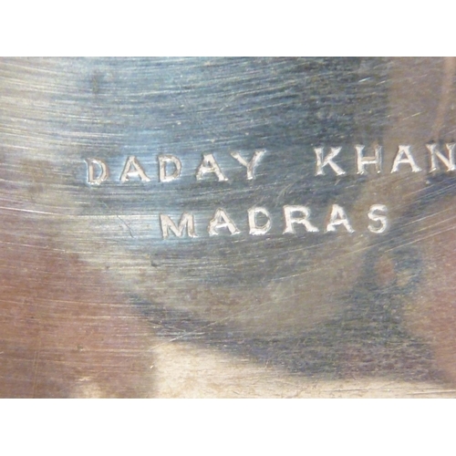 29 - Daday Khan Madras - an Indian white metal rectangular box, marked to base; a mustard pot and cover; ... 