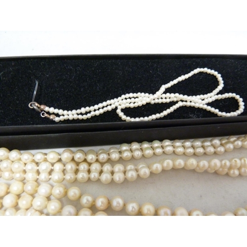 69 - Various pearl necklaces - including a freshwater necklet of small sized pearls; a 'double pearl' nec... 