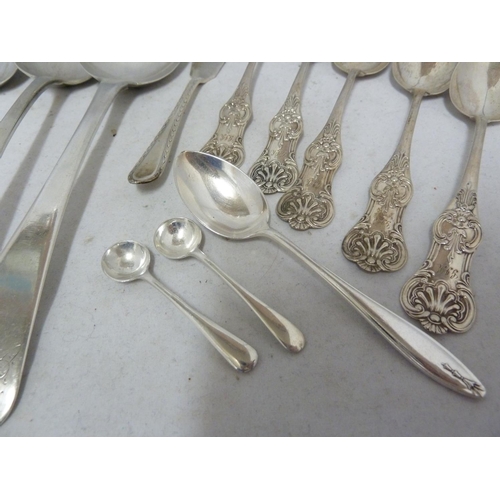 80 - Table silver, comprising: three table spoons, five teaspoons, one coffee spoon, two salt spoons, and... 