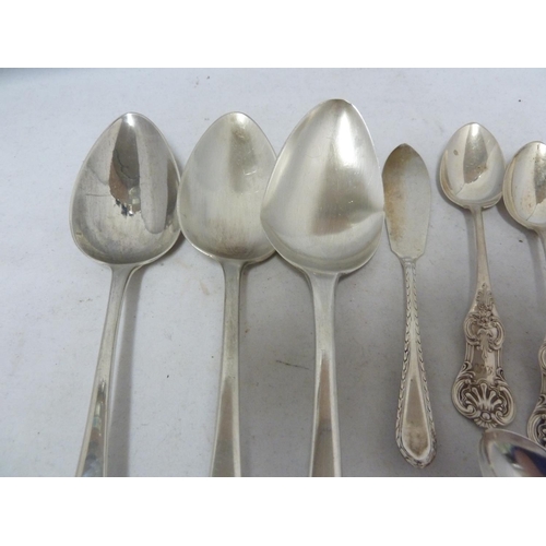 80 - Table silver, comprising: three table spoons, five teaspoons, one coffee spoon, two salt spoons, and... 