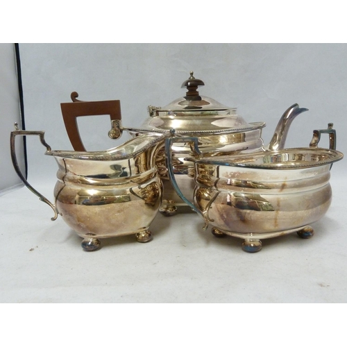 87 - An Adie Brothers Limited silver plated tea service, comprising, teapot with hinged cover, milk jug a... 