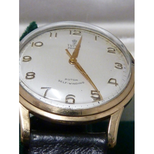 4 - A Vintage Rolex Tudor Prince Rotor self-winding 9ct gold Gentleman's wrist watch; with a Rolex box (... 