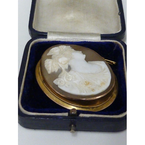 50 - Two cameo brooches, one set in a yellow metal frame marked 9ct; and a cameo set ring, the yellow met... 