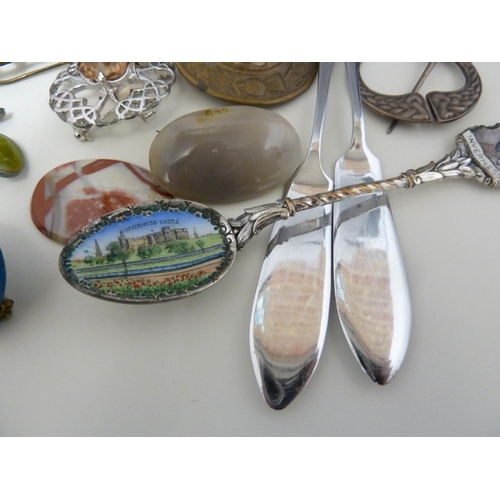 58 - Scottish Interest - An Inverness enamelled souvenir spoon; a souvenir of Glasgow miniature charm boo... 