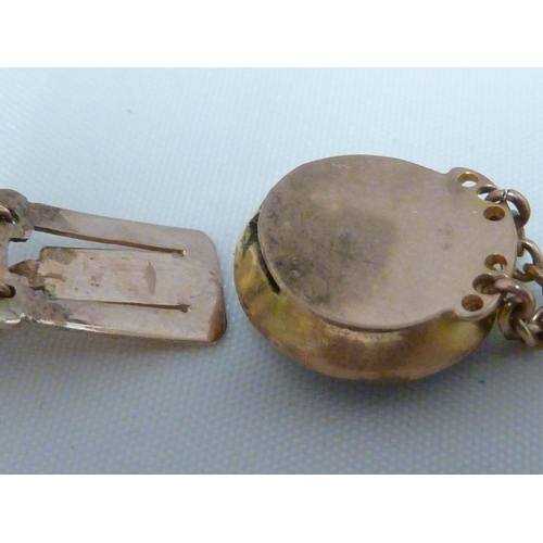 83 - A 9ct yellow gold mounted hardstone fob; a yellow metal two strand leaf link choker, set with a 'blo... 