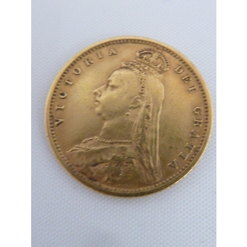 47 - A Victorian half sovereign gold coin, 1892, 4grms approx; and a George I 'Guinea', 4grms (2)