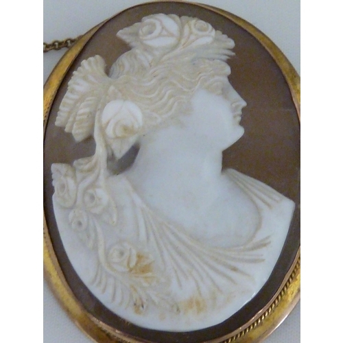 50 - Two cameo brooches, one set in a yellow metal frame marked 9ct; and a cameo set ring, the yellow met... 