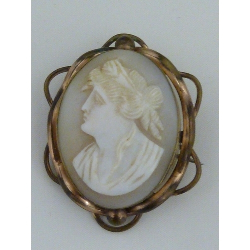 50 - Two cameo brooches, one set in a yellow metal frame marked 9ct; and a cameo set ring, the yellow met... 